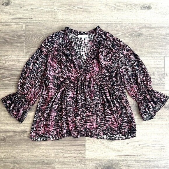 IRO Eleen Sheer Blouse Black & Pink Spotted Silk Blend Women's 36 / Small - Picture 3 of 12